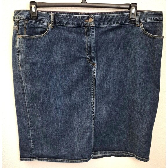 Talbots Dark Wash Knee Length Medium Wash Denim Skirt Size 22W EUC - Picture 1 of 6